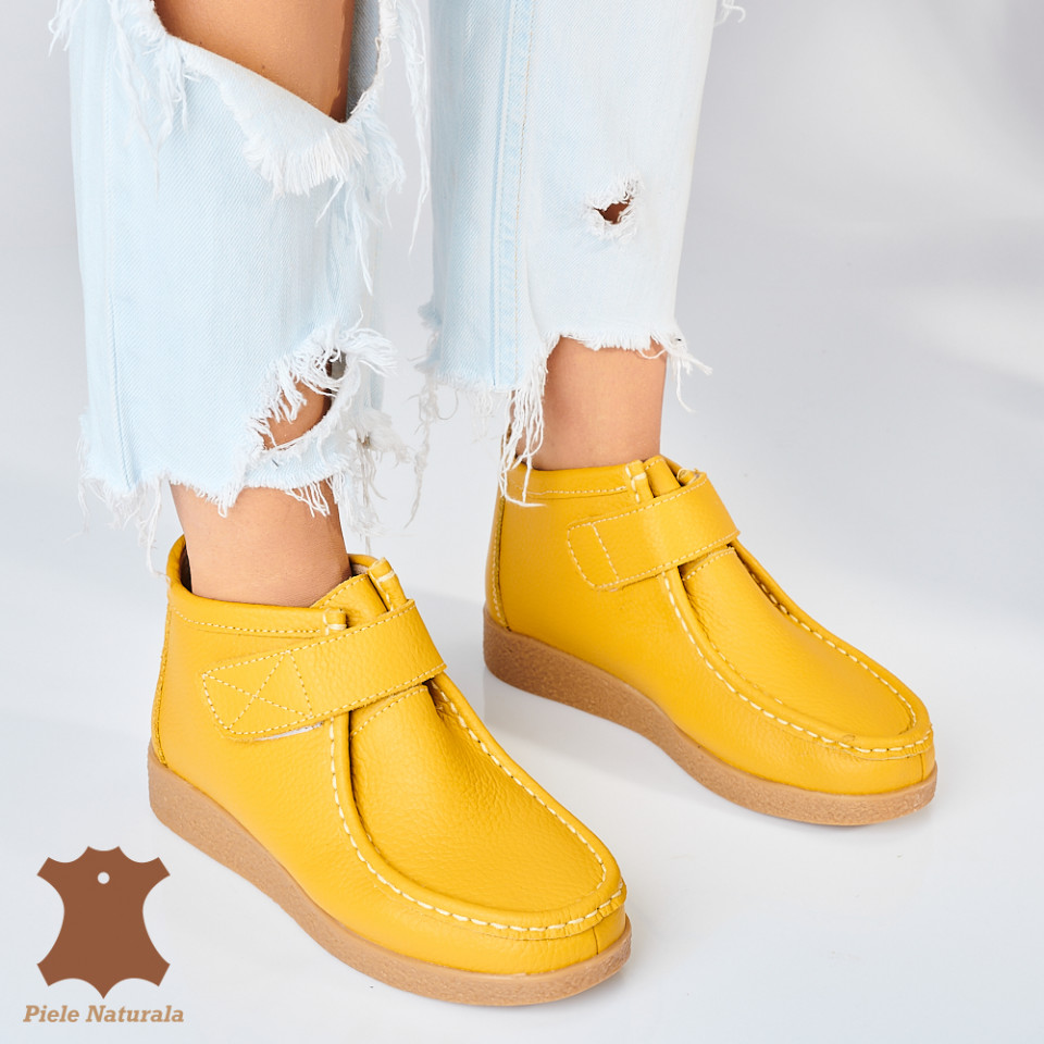 Ghete Dama Imblanite Piele Naturala Zora Yellow - Need 4 Shoes