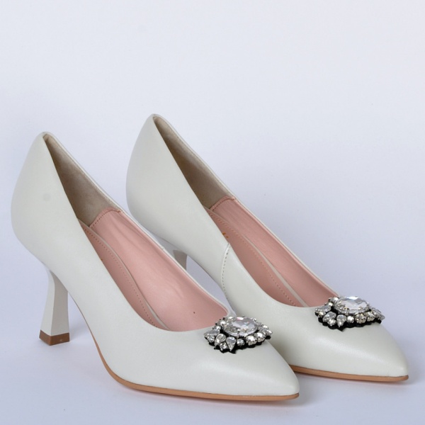 Pantofi Cu Toc Piele Naturala Bianca Bej- Need 4 Shoes