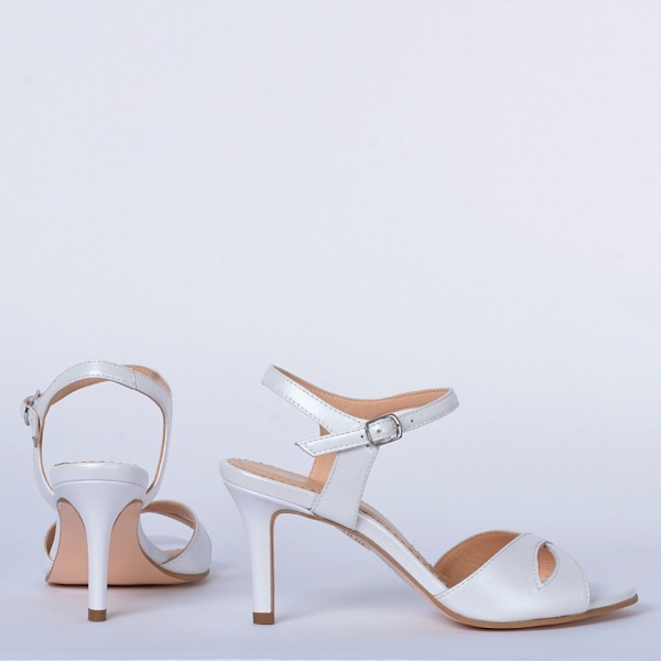 Sandale cu toc Piele Naturala Mariela Albe- Need 4 Shoes