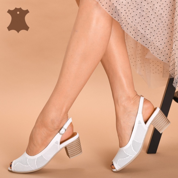 Sandale Cu Toc Piele Naturala Nessy Albe- Need 4 Shoes