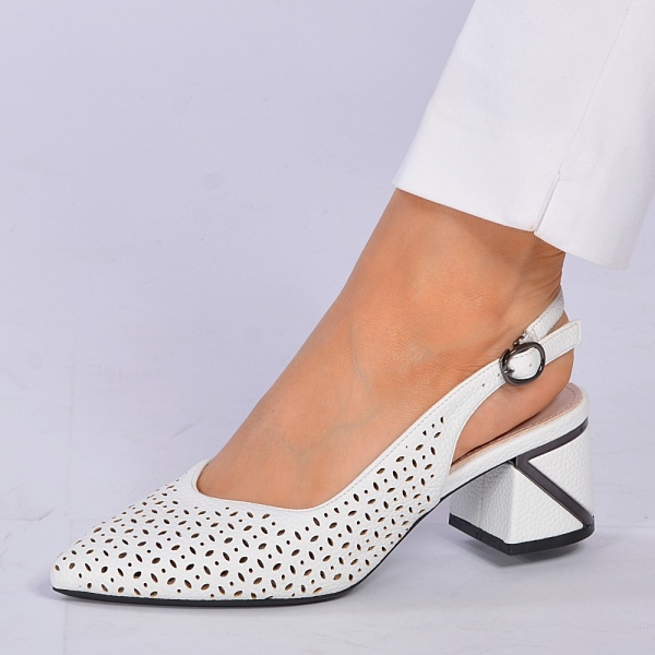 Pantofi Cu Toc Dama Myra Albi