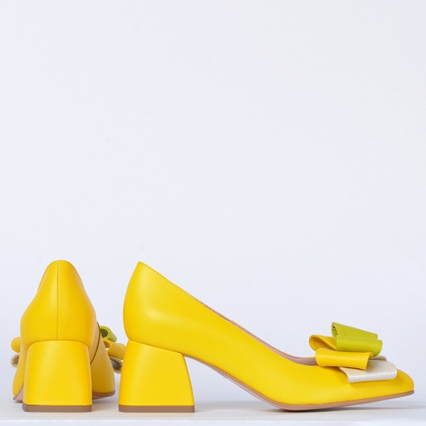 Pantofi Cu Toc Piele Naturala Arabella Galbeni- Need 4 Shoes