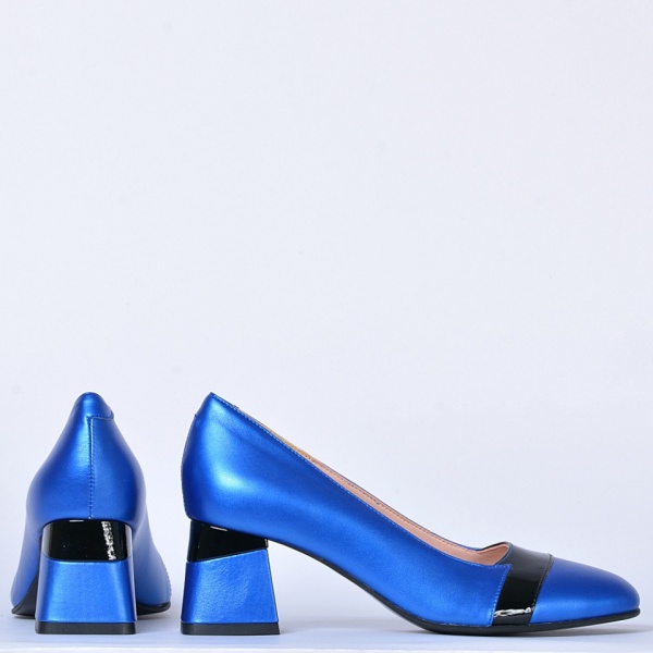 Pantofi Cu Toc Piele Naturala Davina Albastri- Need 4 Shoes