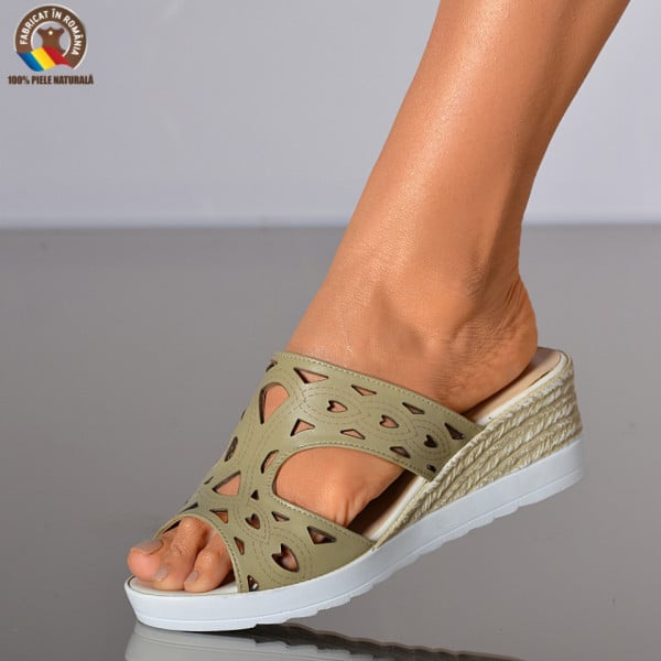 Papuci Dama Piele Naturala Mery Olive