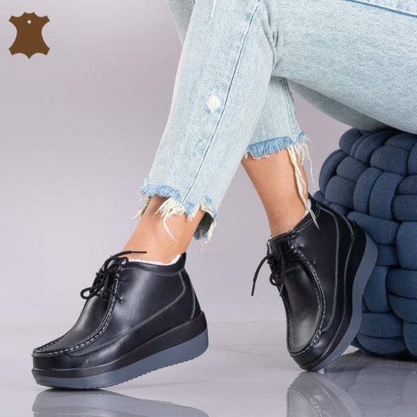 Ghete Dama Imblanite Piele Naturala Tokyo Negre - Need 4 Shoes