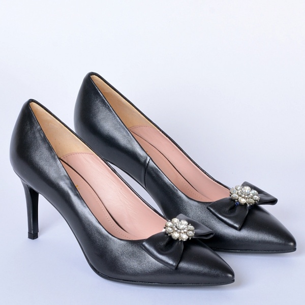 Pantofi Cu Toc Piele Naturala Enyra Negri- Need 4 Shoes