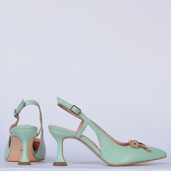Pantofi Cu Toc Piele Naturala Odett Menta- Need 4 Shoes