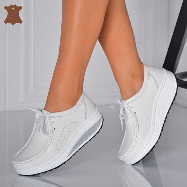 Pantofi Dama Piele Naturala Zena 5 Albi- Need 4 Shoes