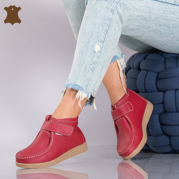 Ghete Dama Piele Naturala Zora Red - Need 4 Shoes