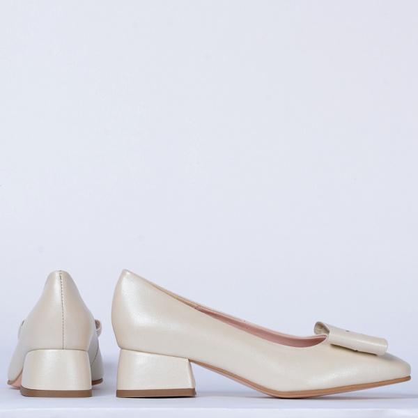Pantofi Cu Toc Piele Naturala Iness Bej- Need 4 Shoes