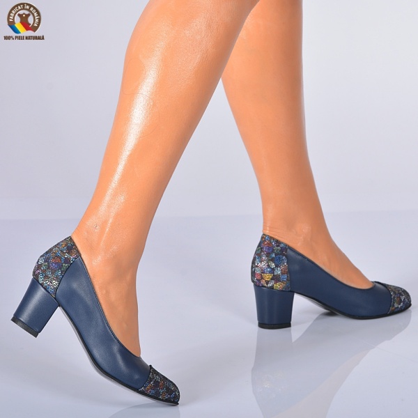 Pantofi Cu Toc Piele Naturala Mura Navy