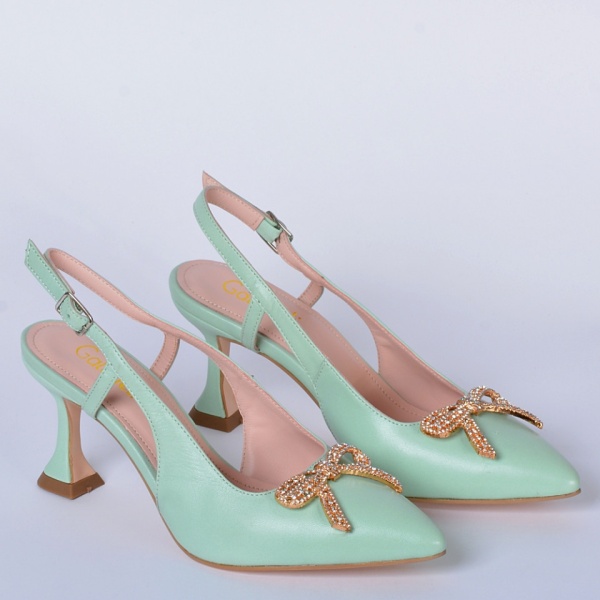 Pantofi Cu Toc Piele Naturala Odett Menta- Need 4 Shoes