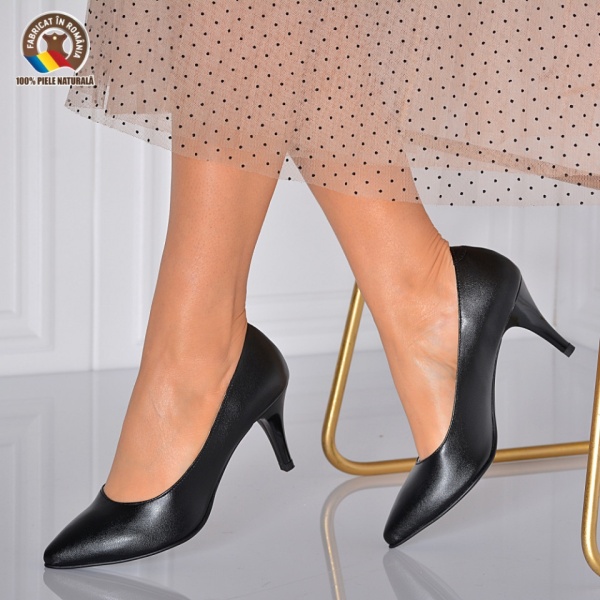 Pantofi Cu Toc Piele Naturala Rebeca Negri- Need 4 Shoes
