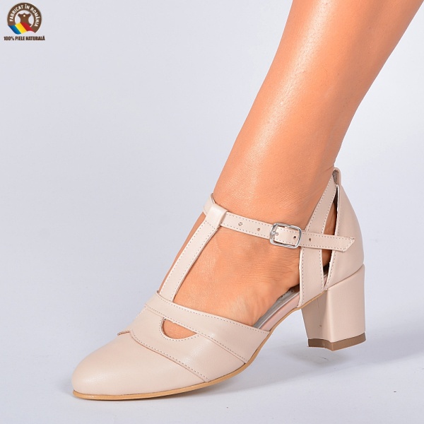Pantofi Cu Toc Piele Naturala Amanda Nude