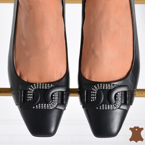 Pantofi cu toc Piele Naturala Bella Negri- Need 4 Shoes