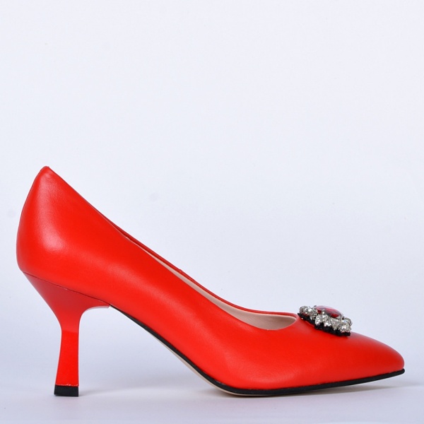 Pantofi Cu Toc Piele Naturala Bianca Rosii- Need 4 Shoes