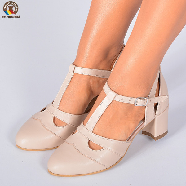 Pantofi Cu Toc Piele Naturala Amanda Nude