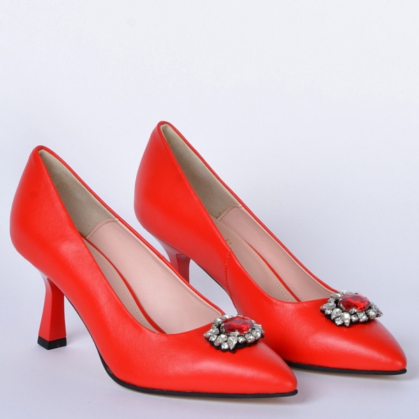 Pantofi Cu Toc Piele Naturala Bianca Rosii- Need 4 Shoes