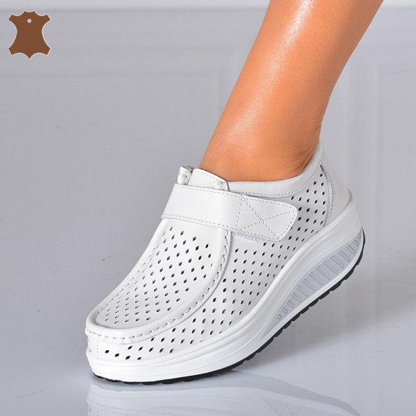 Pantofi Dama Piele Naturala Zena Albi