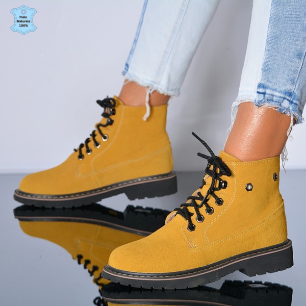 Ghete Dama Piele Naturala Zella Galbene- Need 4 Shoes