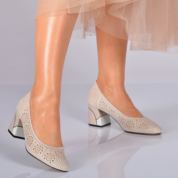 Pantofi Cu Toc Dama Carla Bej