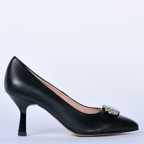 Pantofi Cu Toc Piele Naturala Bianca Negri- Need 4 Shoes