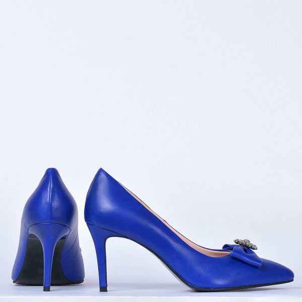 Pantofi Cu Toc Piele Naturala Enyra Albastri- Need 4 Shoes