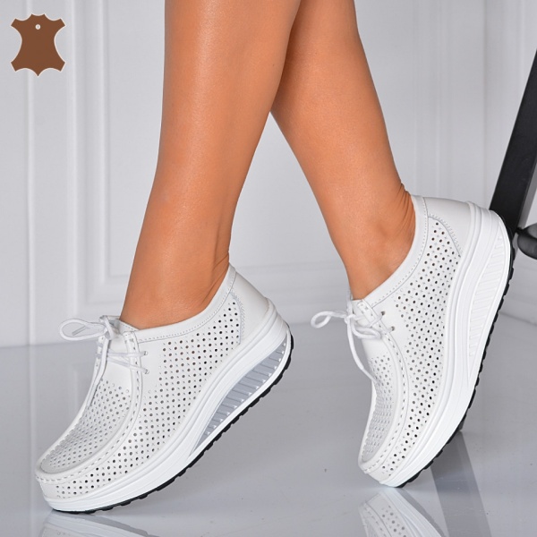 Pantofi Dama Piele Naturala Zena 4 Albi- Need 4 Shoes