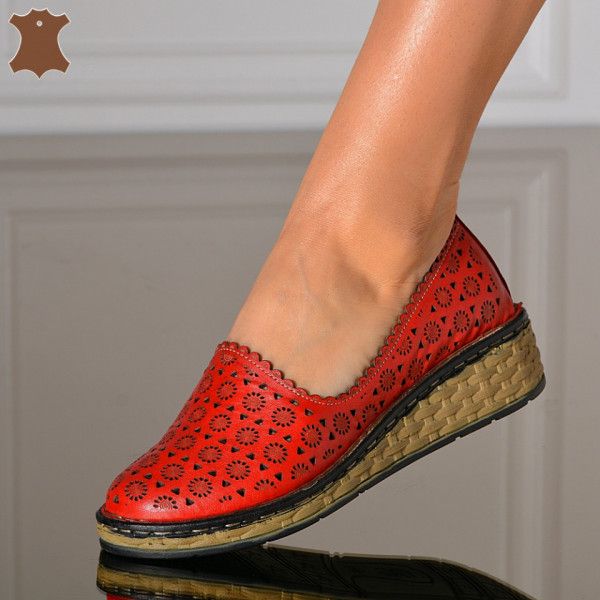 Pantofi Dama Piele Naturala Rain Rosii