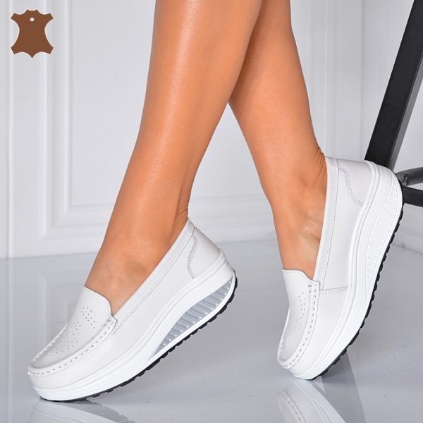 Pantofi Dama Piele Naturala Zena 2 Albi- Need 4 Shoes