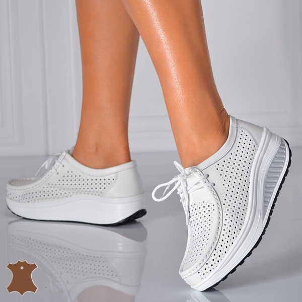 Pantofi Dama Piele Naturala Zena 4 Albi- Need 4 Shoes