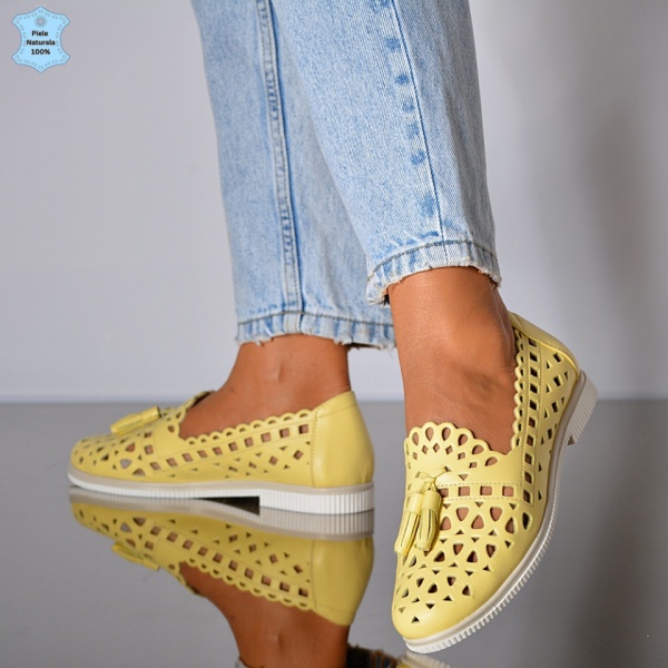 Pantofi Dama Piele Naturala Wendy Galbeni- Need 4 Shoes