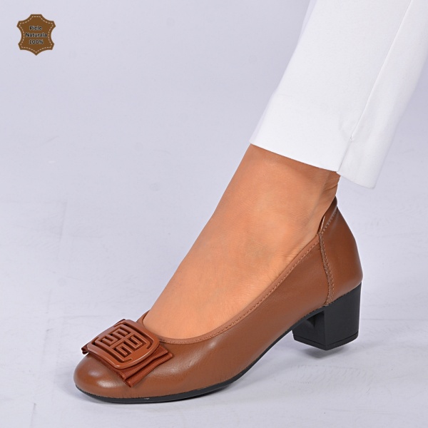 Pantofi Cu Toc Piele Naturala Rebel Camel