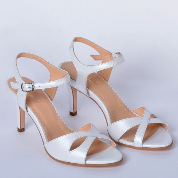 Sandale cu toc Piele Naturala Mariela Albe- Need 4 Shoes