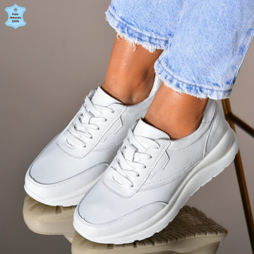  Adidasi Dama Piele Naturala Erasto Albi- Need 4 Shoes