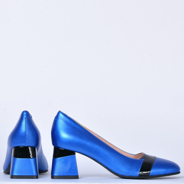 Pantofi Cu Toc Piele Naturala Davina Albastri- Need 4 Shoes
