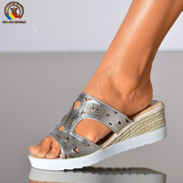 Papuci Dama Piele Naturala Mery Argintii- Need 4 Shoes