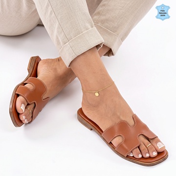Papuci Dama Piele Naturala Salema Camel