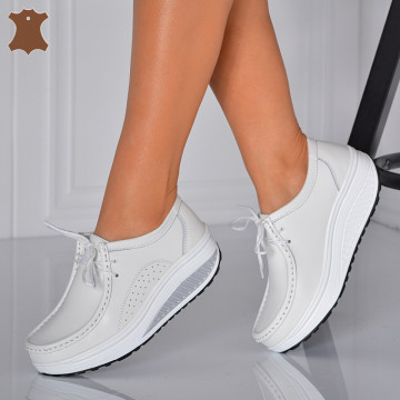 Pantofi Dama Piele Naturala Zena 5 Albi- Need 4 Shoes 