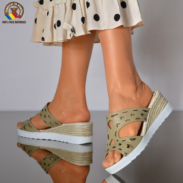 Papuci Dama Piele Naturala Mery Olive- Need 4 Shoes