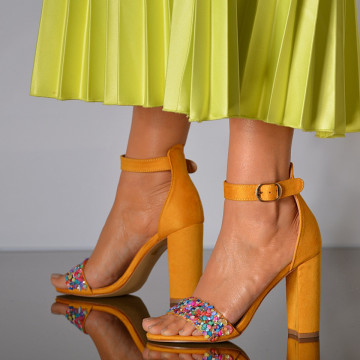 Sandale Dama Cu Toc Molly Galbene- Need 4 Shoes