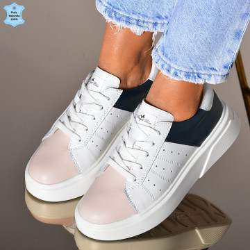 Adidasi Dama Piele Naturala Myra Alb/Navy