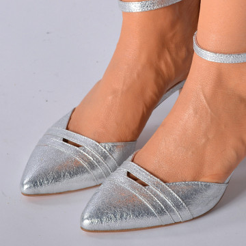 Pantofi Cu Toc Piele Naturala Charline Argintii- Need 4 Shoes