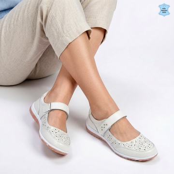Pantofi Dama Piele Naturala Meca Albi