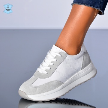 Adidasi Dama Piele Naturala Maurina Albi - Need 4 Shoes