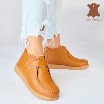 Ghete Dama Imblanite Piele Naturala Zora Camel - Need 4 Shoes
