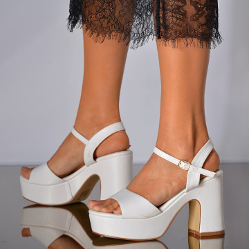 Sandale Dama Cu Toc Anel Albe- Need 4 Shoes