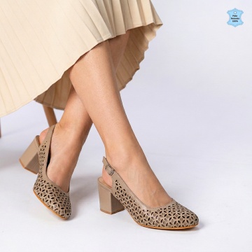 Pantofi Cu Toc Piele Naturala Giulia Nude