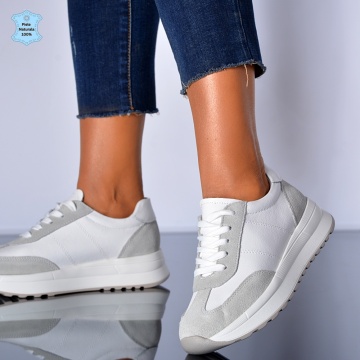 Adidasi Dama Piele Naturala Maurina Albi - Need 4 Shoes