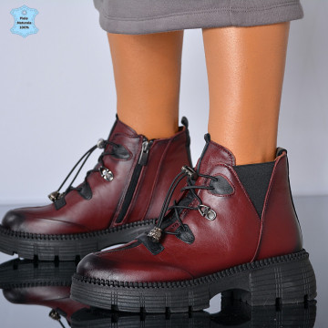 Ghete Dama Piele Naturala Patrisia Bordo - Need 4 Shoes